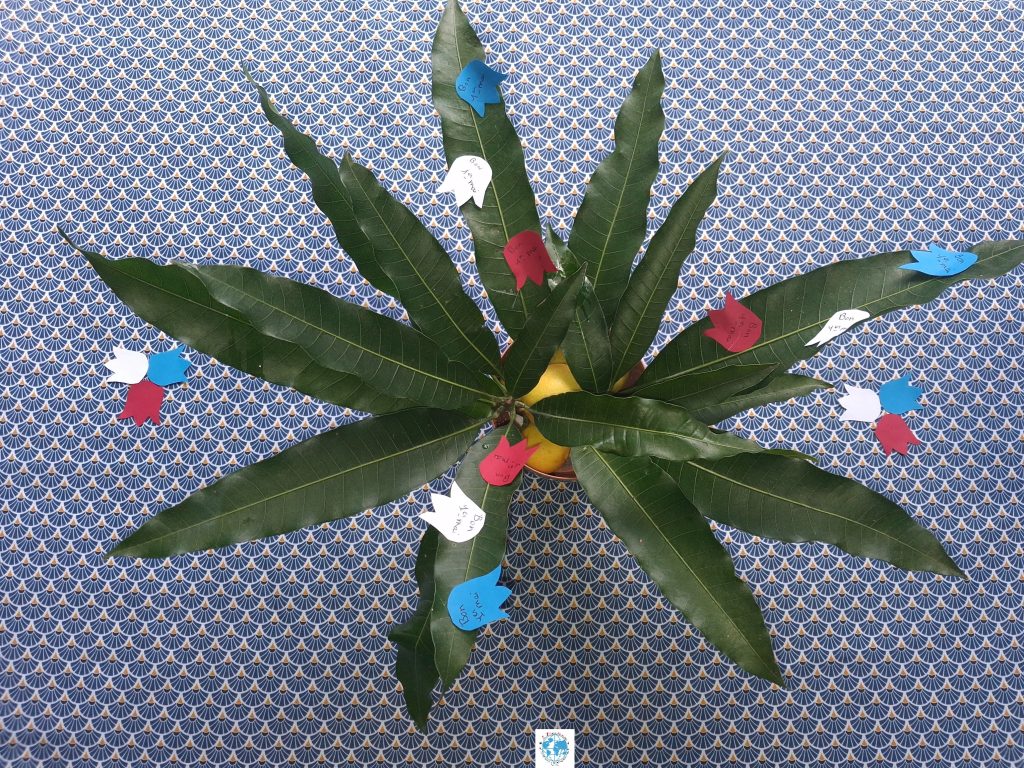 Bouquet créatif de feuilles de mangue et citrons galets pour un muguet péi du 1er mai.